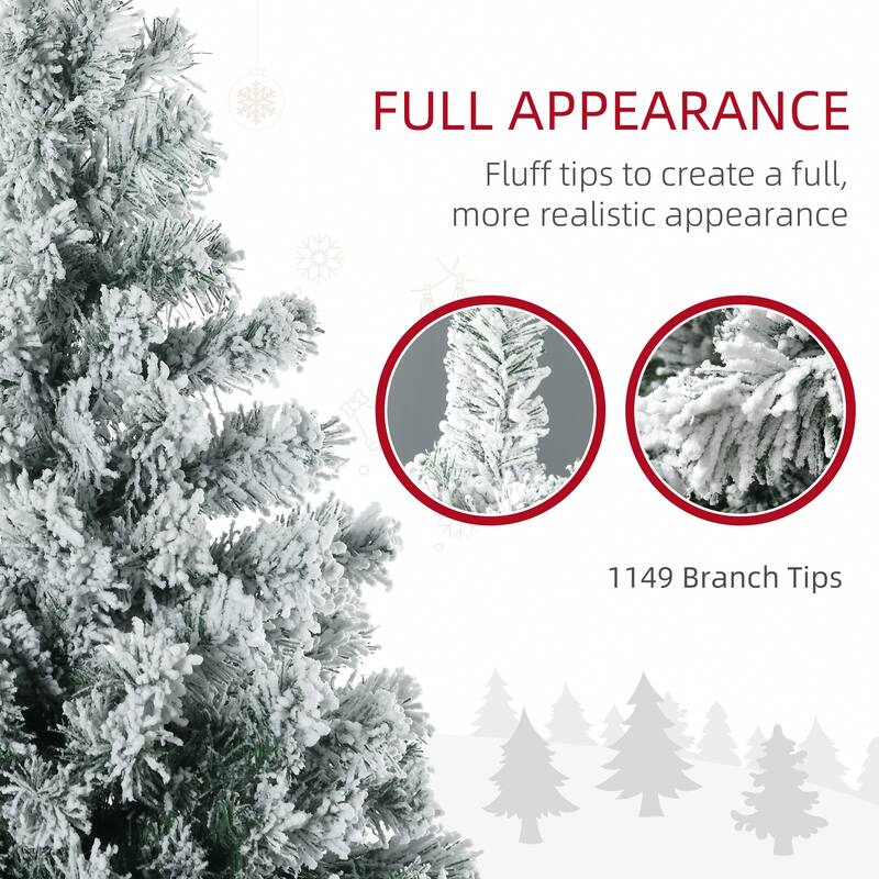 Snow Flocked 7.5ft Christmas Tree, 550 LED Lights, Easy Assembly with Steel Base, Xmas Tree for Home Holiday Decoration