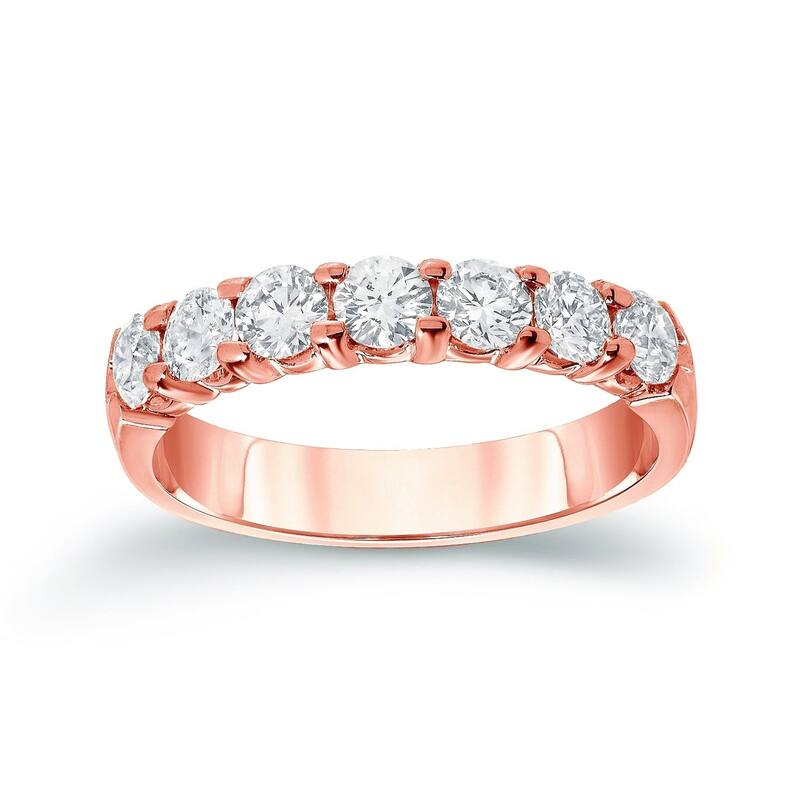 Auriya 14k Gold 1/2ctw Round 7 Stone Diamond Wedding Band - Rose - 9.5
