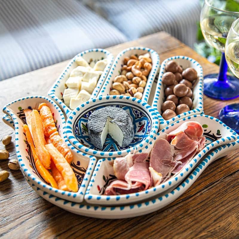 Bohemian Hamsa Dipping and Serving Set - Versatile Handcrafted Ceramic Decor