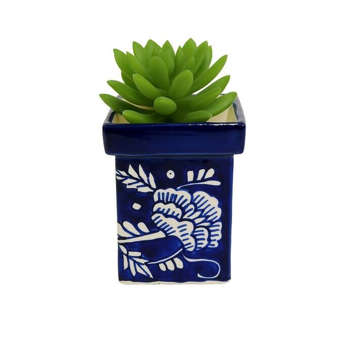 Home&Manor Mini Ceramic Vase Blue/White