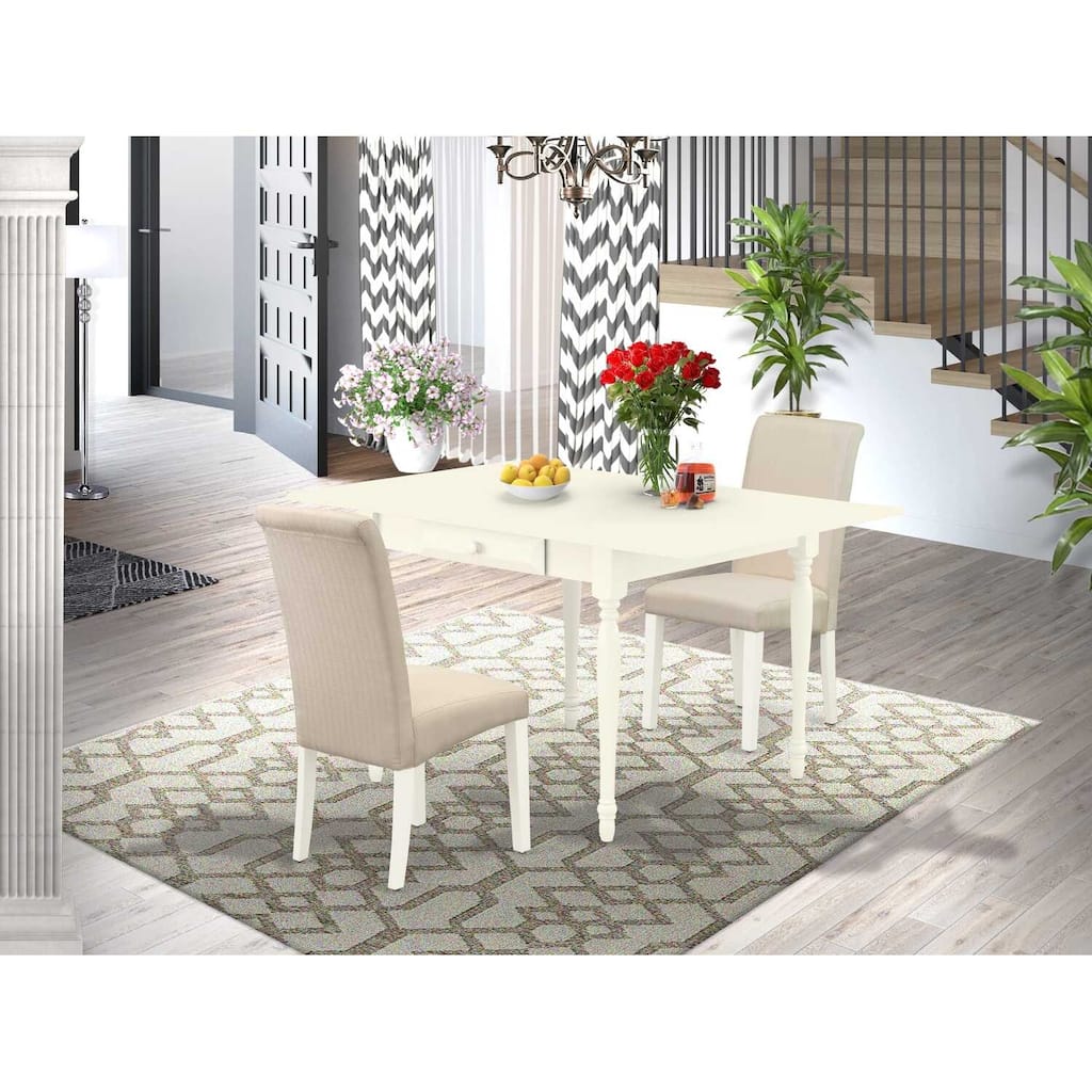 HomeStock 3-Piece Linen White Finish Solid Wood Top with Dropleaf Dining Table Set