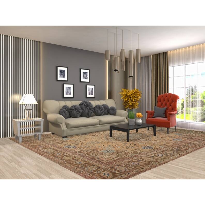 Hand Knotted Oriental 100% Wool Carpet Traditional Floral Oranges & Rust Mashad Area Rug - 12' 3'' X 9' 1''