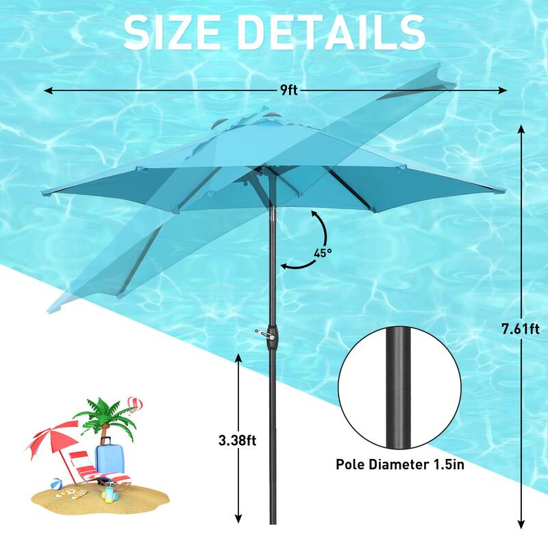 9ft Outdoor Patio Umbrella 6 Ribs with Tilt & Crank.