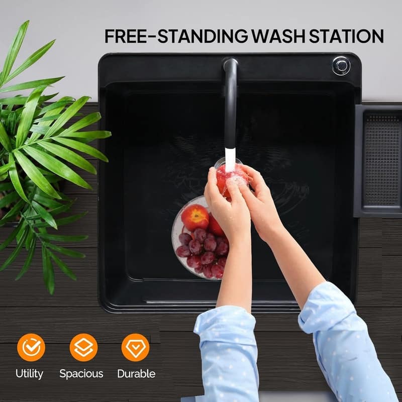 Freestanding Plastic Utility Sink with Stainless Steel Faucet