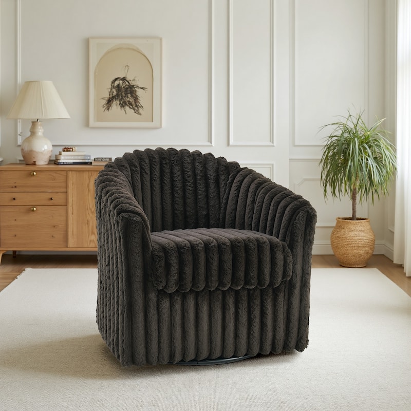 Modern Cotton Flannel Swivel Accent Chair Plush Barral Chair - Brown - Single