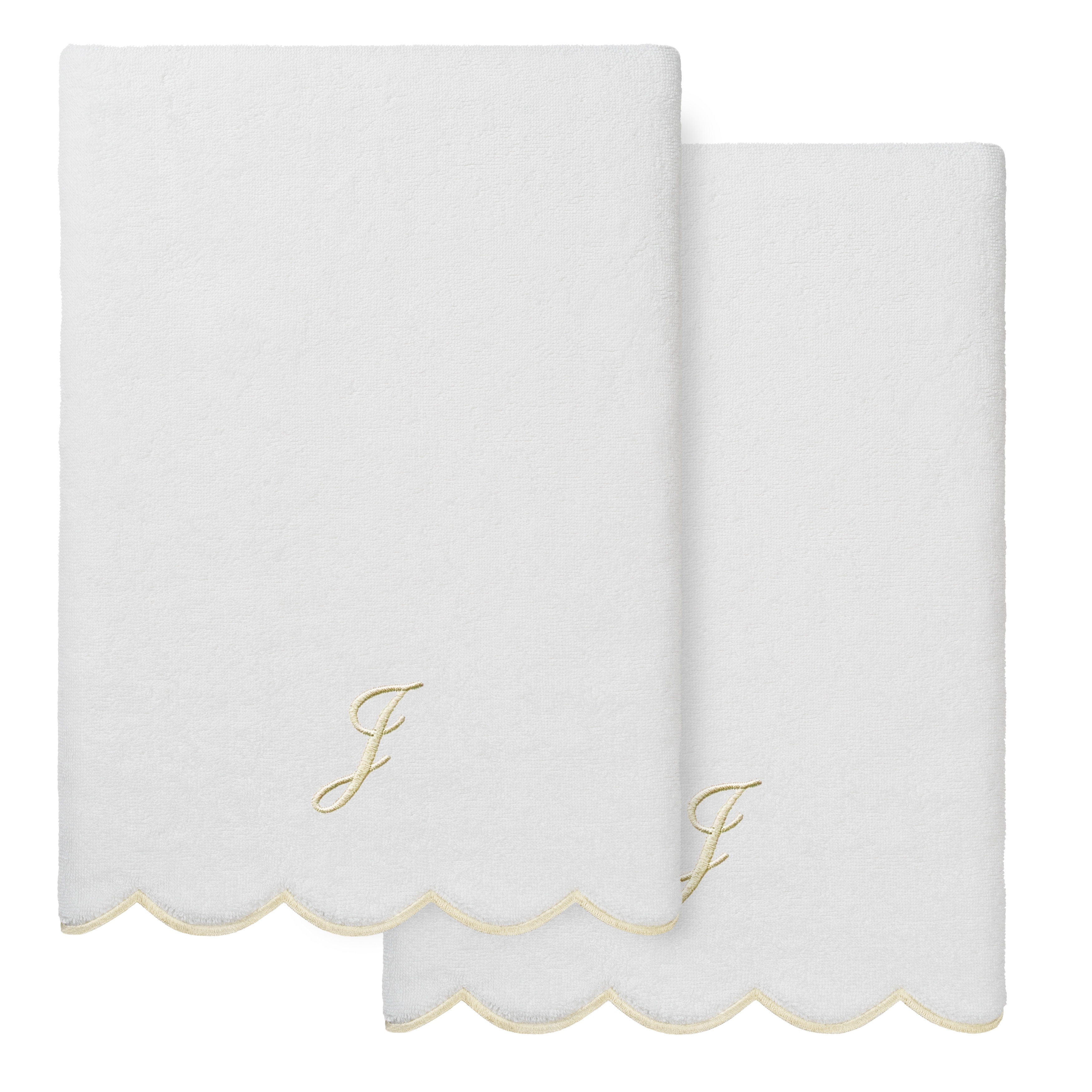 Authentic Hotel and Spa 100% Turkish Cotton Beige ADORNIA Scallop Personalized 2 Piece Bath Towel Set - 2 Bath Towels