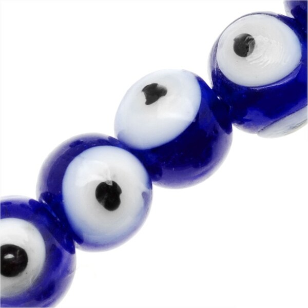 Lampwork Glass Novelty Evil Eye Beads 7.5-8mm Round Dark Blue (20)