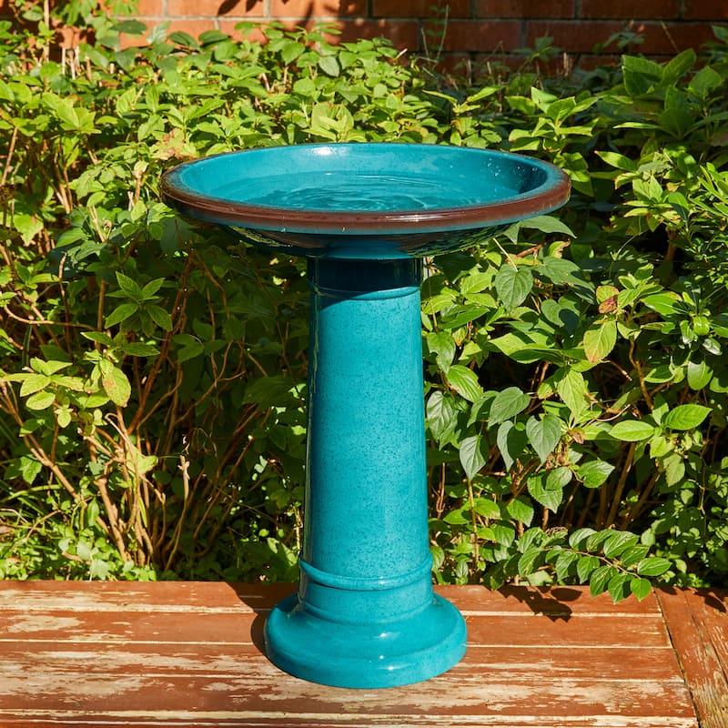Glitzhome 21.5"H Faux Ceramic Weather-resistant Tall Pedestal Birdbath