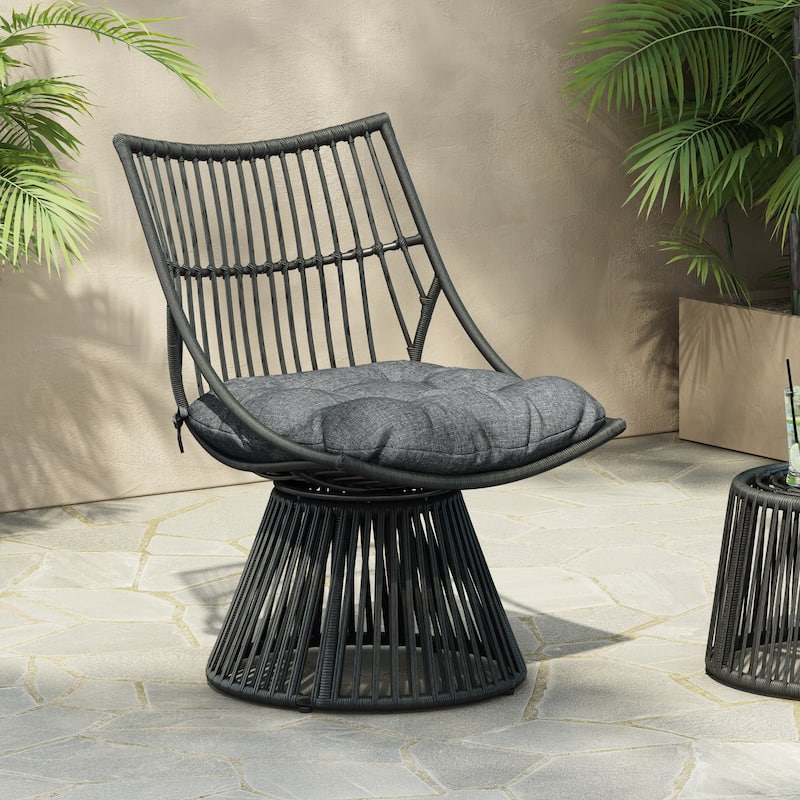 Caryl Wicker Outdoor Club Chair with Cushions by Christopher Knight Home - Grey