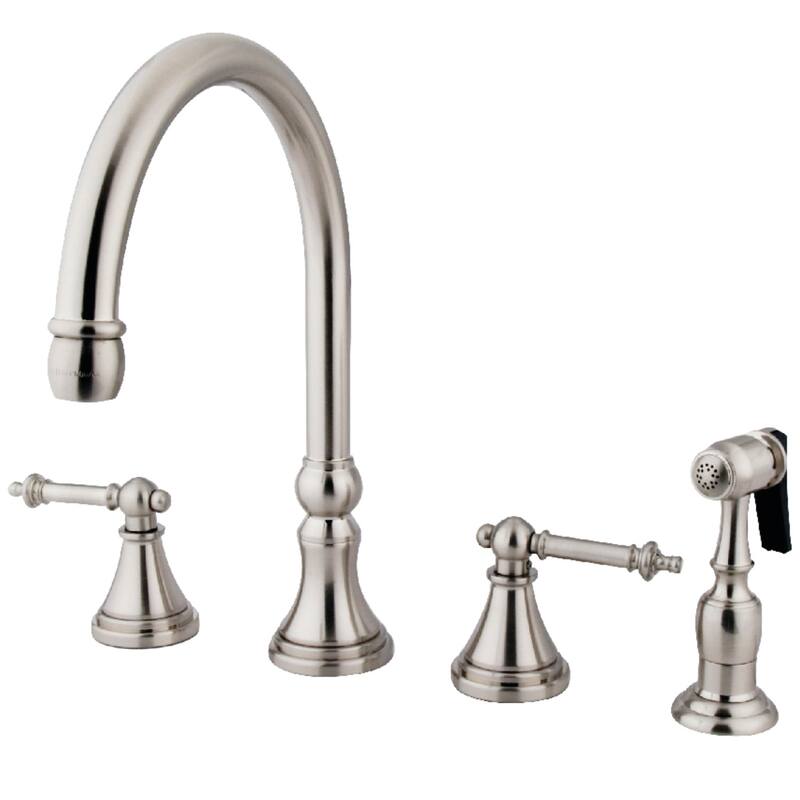Kingston Brass Templeton Deck Mount Widespread Kitchen Faucet with Brass Sprayer - Brushed Nickel