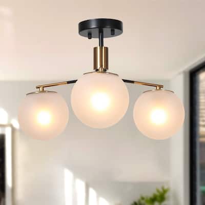 Modern 3-Light Semi-flush Mount Frosted Glass Ceiling Light Chandelier - D 19" x H 12.5"