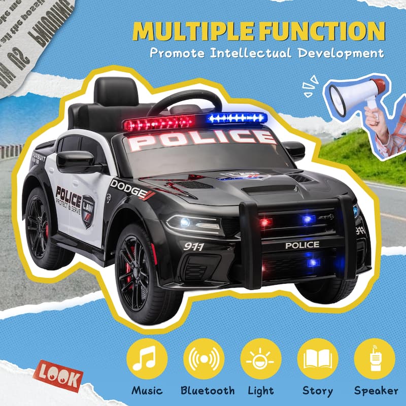 12v Kids ride on police car W/Parents Remote Control,anti-collision bar,Front& top and Four wheel suspension