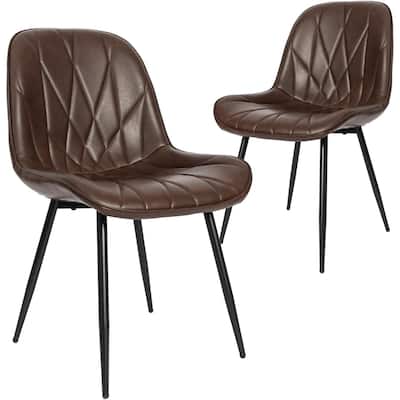 CangLong Faux Leather Dining Chairs , Mid-Century Modern Comfy Upholstered Armless Side Chairs with Metal Legs, Dark Brown