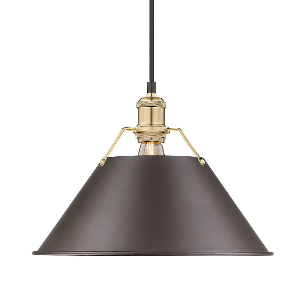 Yep by Golden Lighting Orwell 1-light 14in Pendant in Brushed Champagne Brass and Rubbed Bronze shade - Gold