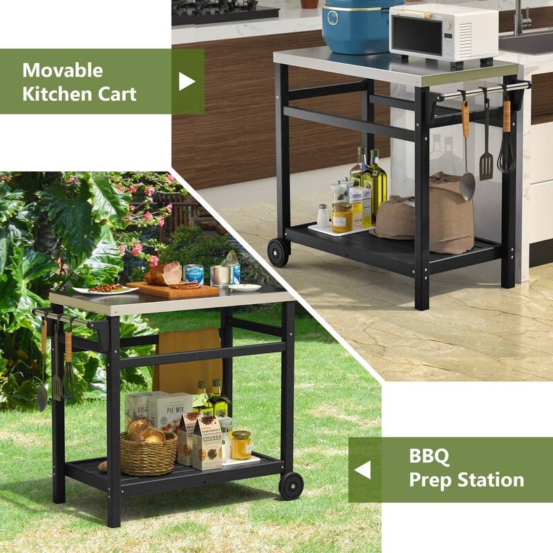 TORVA HDPE Portable Outdoor Grill Table,Grill Cart with Stainless Steel Top&3-Shelf Storage for BBQ Prep Table - N/A