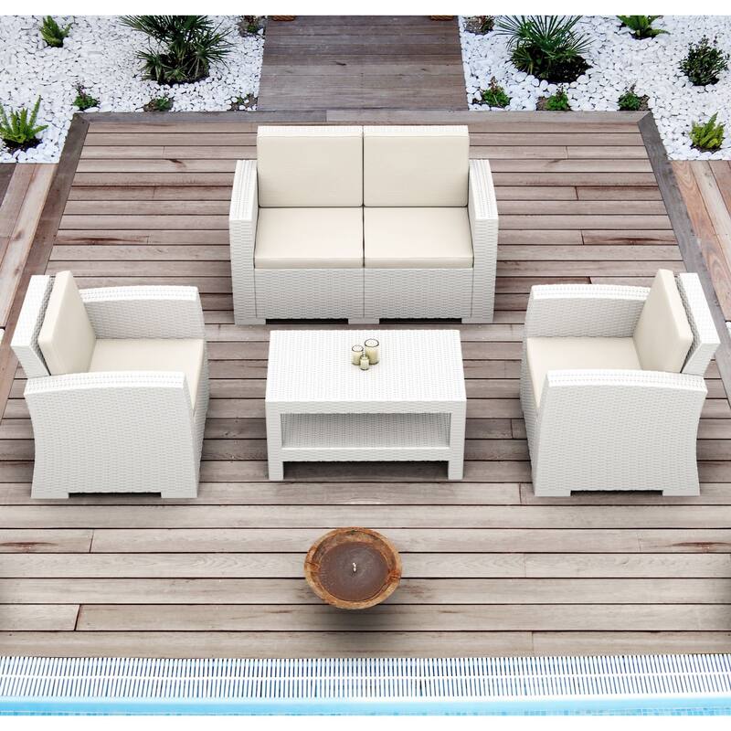 36" White Outdoor Patio Wickerlook Coffee Table with Magazine Rack