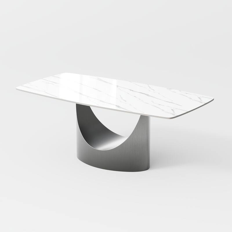 63"-94" Hobart Modern Dining Table with Rectangular Sintered Stone Tabletop and Carbon Steel Leg for 4-10