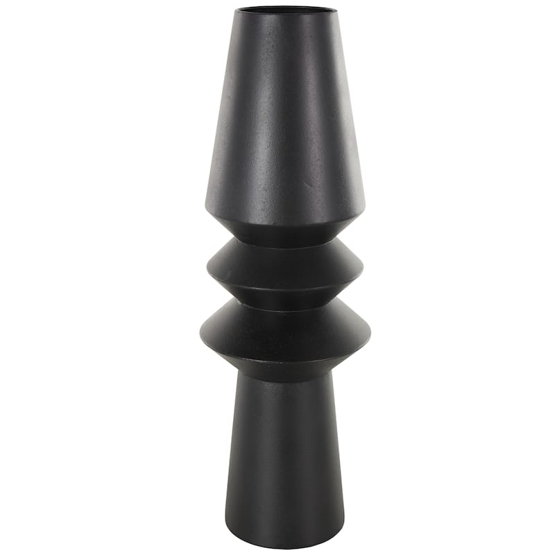 Metal Art Deco Fluted Decorative Vase - Black - Roche River Decor - 8"W x 8"L x 24"H