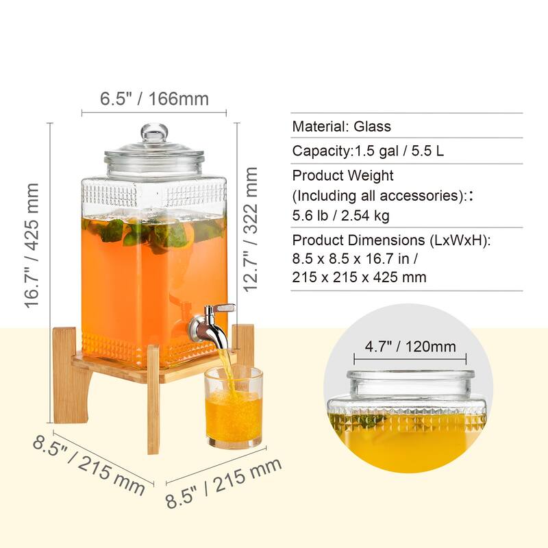 Beverage Dispenser with Spigot and Lid, Iced Tea Lemonade Juice Water Dispenser