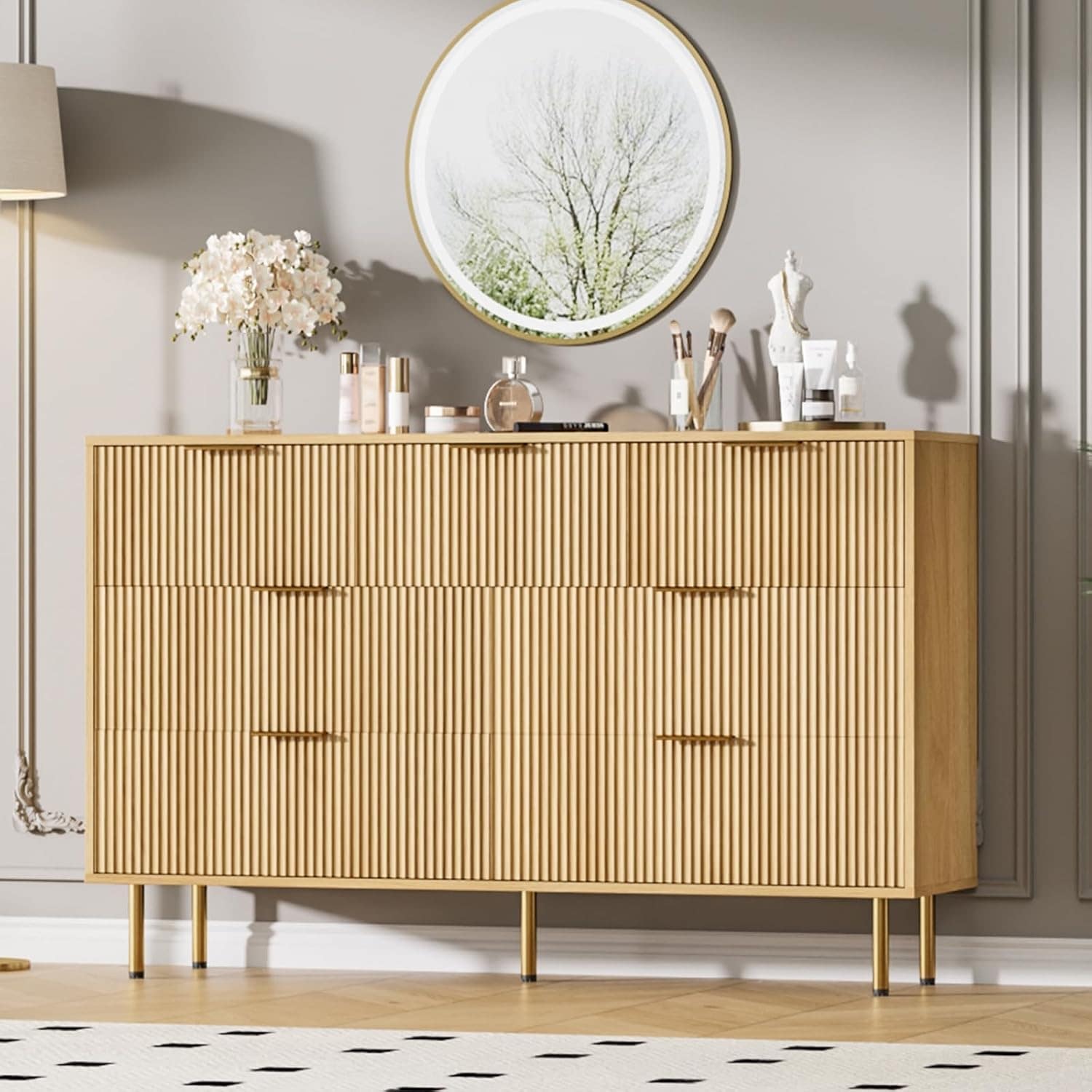 7 Drawer Dresser, Modern Fluted Chest of Drawers with Handles, Wood Storage Organizer for Bedroom, Closet, Living Room