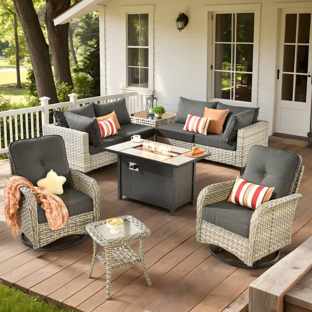 XIZZI 9-piece Patio Furniture Outdoor Wicker Chair Set with Fire Table