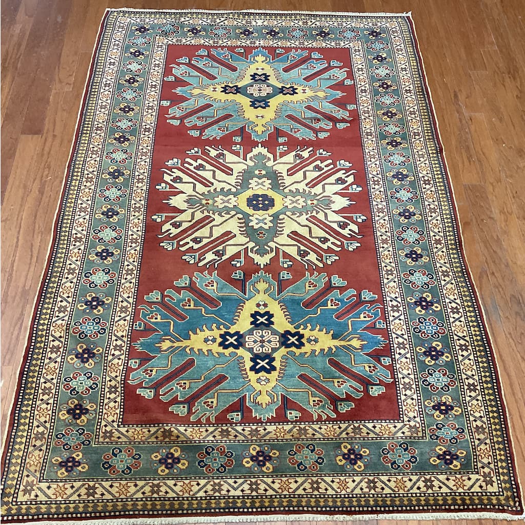 HERAT ORIENTAL Handmade Caucasian Kazak Wool Rug - 4'6" x 6'10"