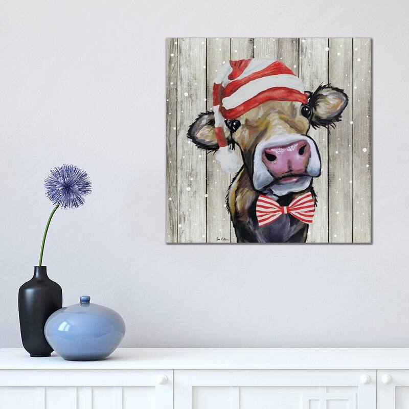 iCanvas "Farmhouse Christmas Cow 'Hazel', Farm Animal Christmas" by Hippie Hound Studios Canvas Print - 18x18x1.5