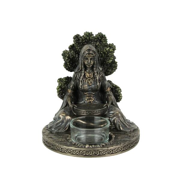 Celtic Goddess Danu Mother Earth Bronze Finish Tealight Candle Holder - 5 X 4.75 X 5 inches