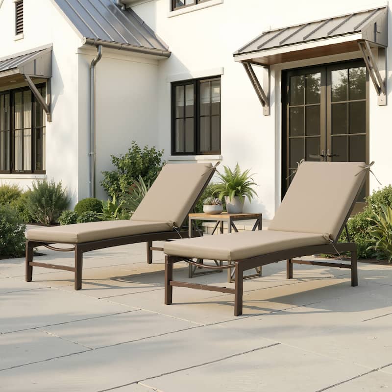 Outdoor Patio Chaise Lounge Chair Cushion - 80 inches - 2PC - Beige