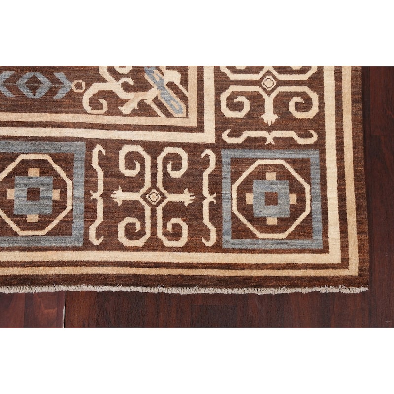 Brown Geometric Gabbeh Persian Wool Area Rug Handmade Office Carpet - 6'0" x 9'7"