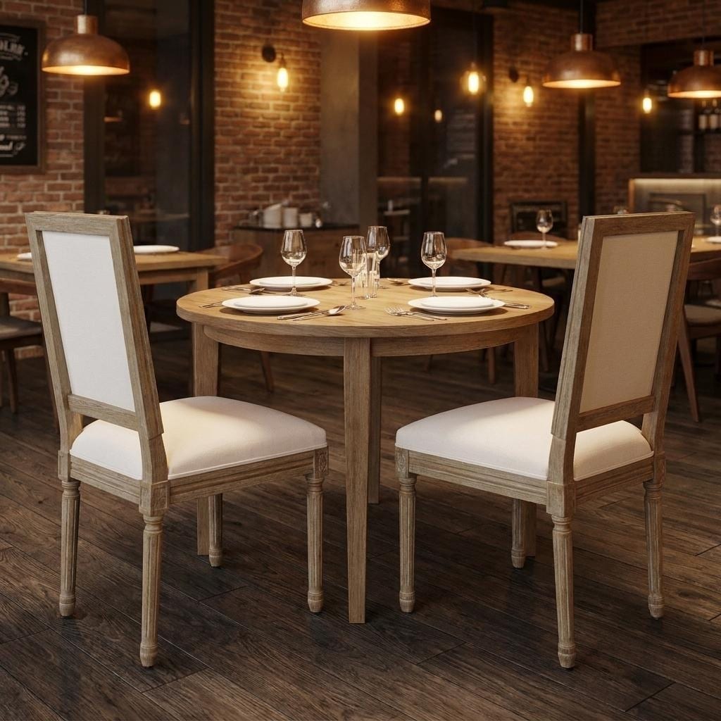 HomeRoots Set of Two Beige And Natural Linen And Solid Wood Dining Side Chairs - 19.20 in. x 38.90 in. x 11.60 in.