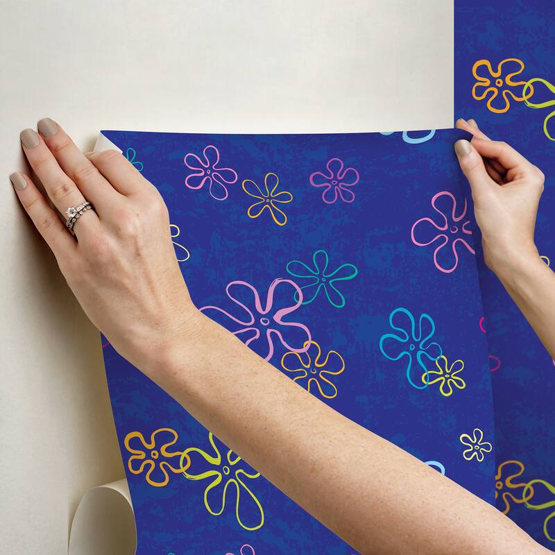 RoomMates SpongeBob SquarePants Floral Blue Peel and Stick Wallpaper - N/A