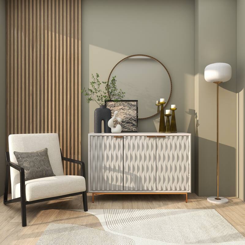 Metal Room Floor Lamp with Round Ribbed Shade - White - CosmoLiving by Cosmopolitan