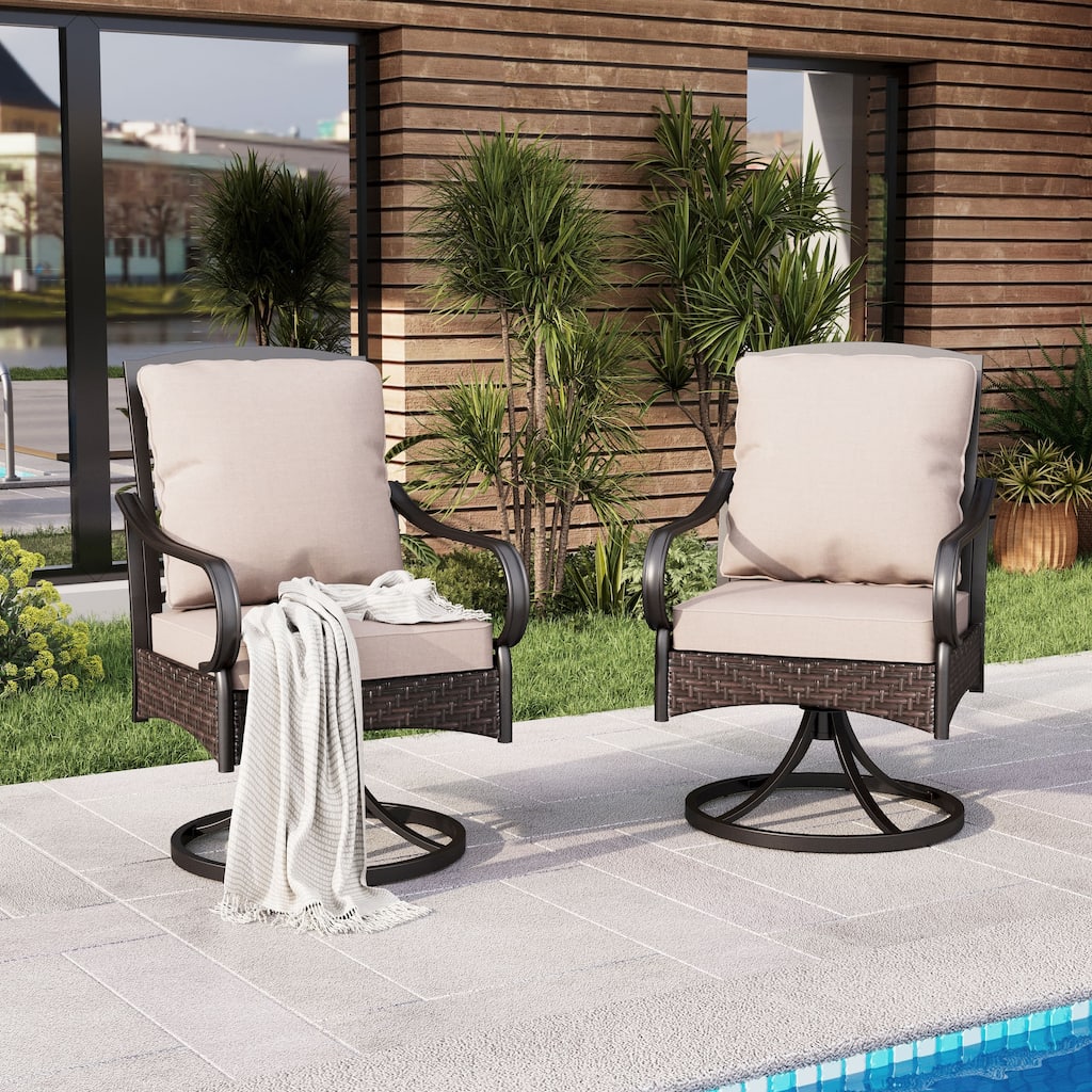 MAISON ARTS Patio Dining Swivel Chairs Set of 2/4 Framed E-Coating Steel and Rattan with Deep-seating and Back Cushions