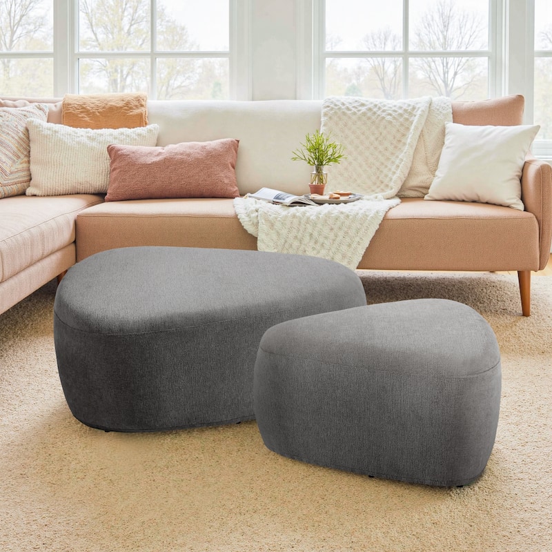 Leon 26"/43" W Chenille Triangle Cocktail Ottoman Set