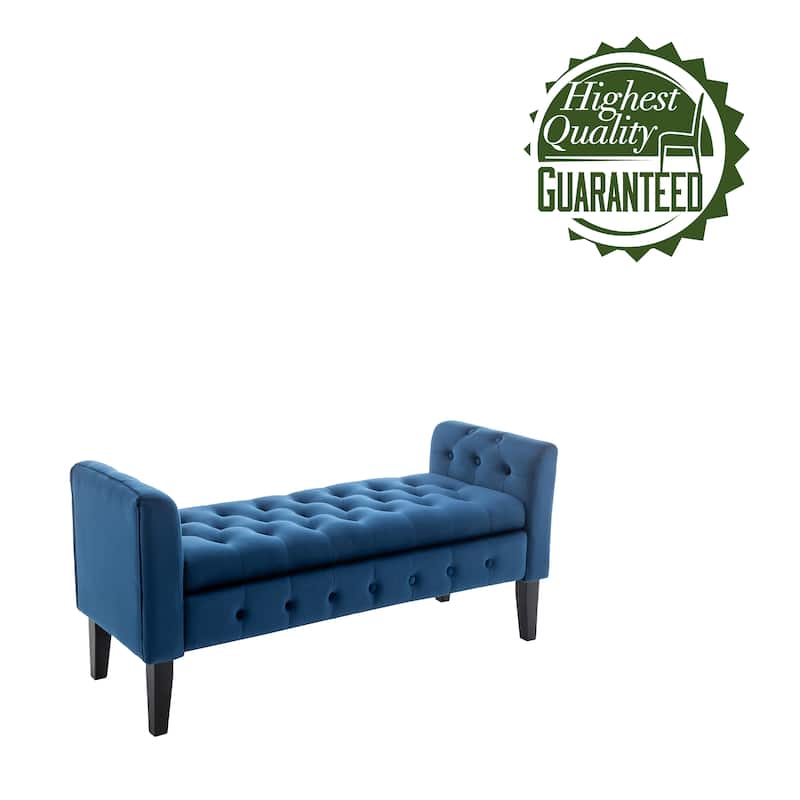 Porthos Home Brett Velvet Storage Bench with Rubberwood Legs