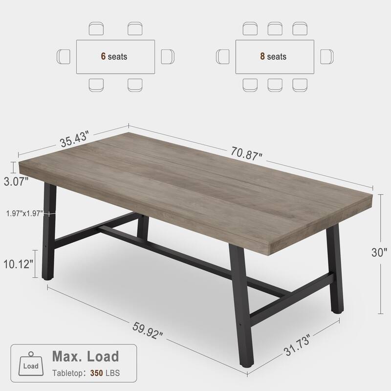 71 Inch Rectangular Dining Table, with Adjustable Feet