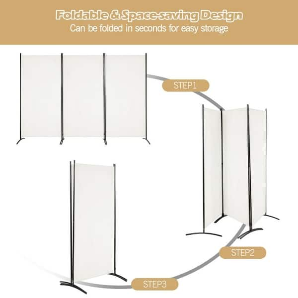 6-Foot 3-Panel Room Divider with Sturdy Hinges and Steel Base - 8.5 ft ...