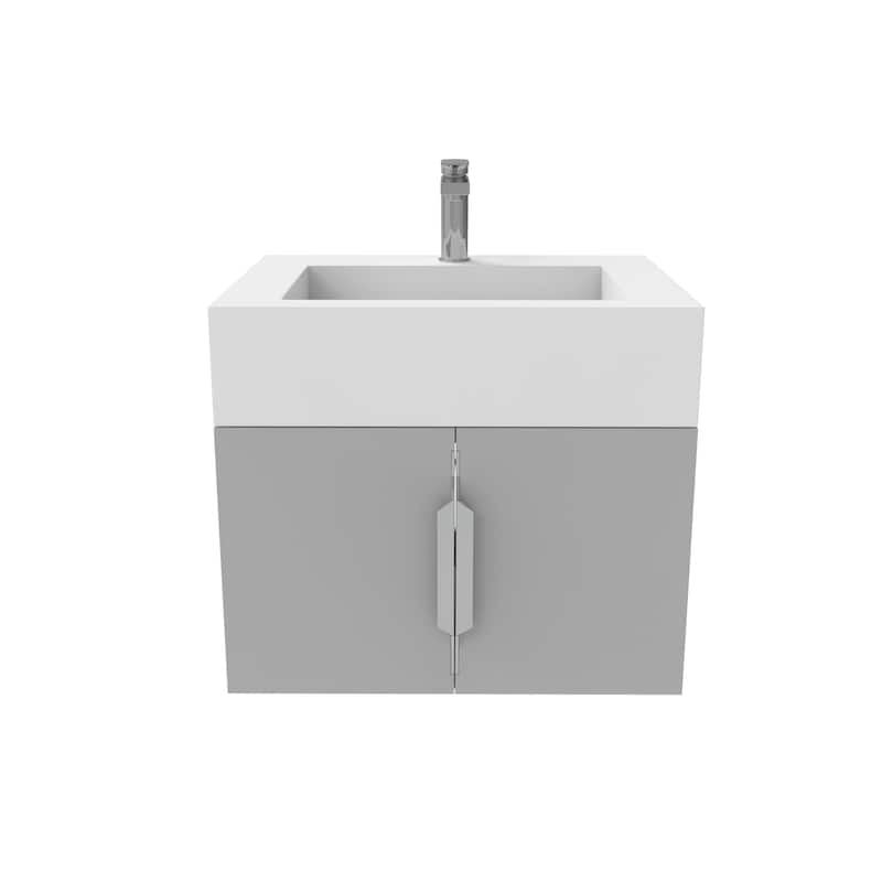 Nile 24-Inch Wall Mounted Bathroom Vanity Set w/ White Top - Brushed Nickel Finish - Grey