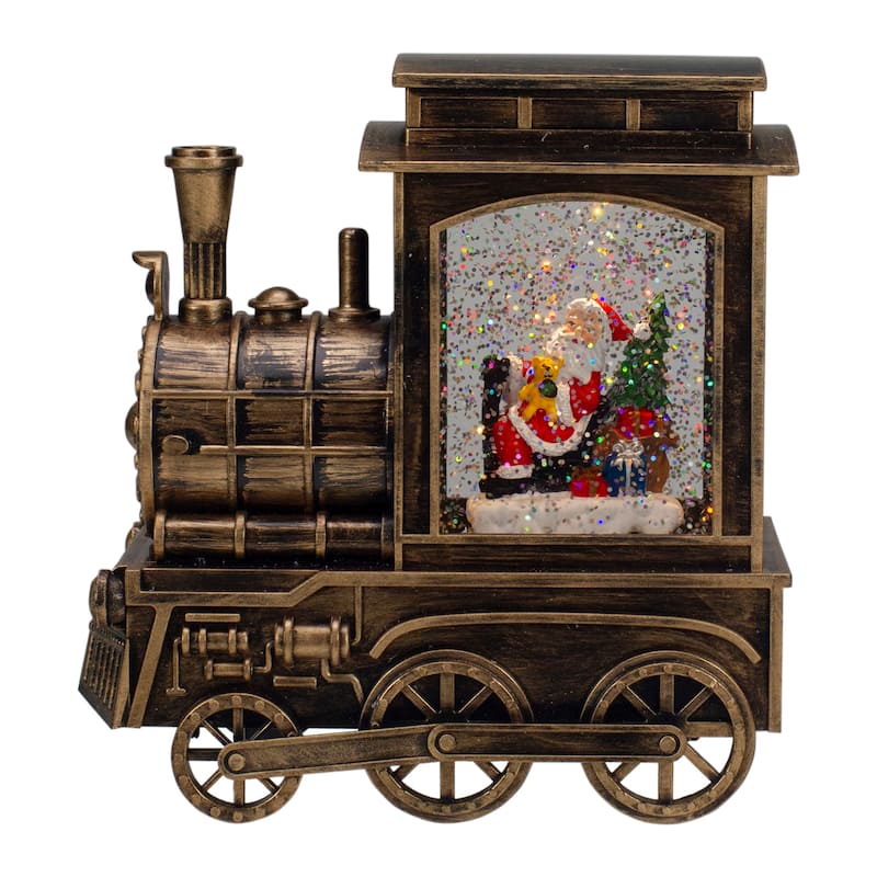 6.75" Lighted Black Train Christmas Snow Globe with Santa