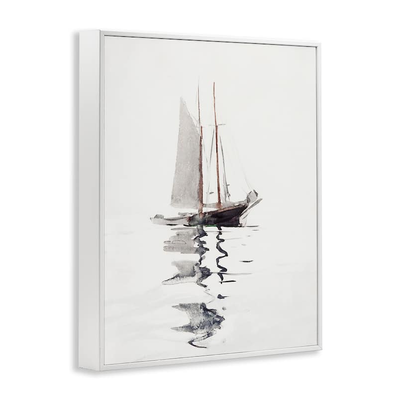 Stupell Tranquil Sailboat Vessel Floating Lone Ocean Reflection Framed Wall Art, Design by Lettered and Lined - Off-White