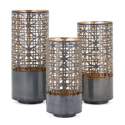 A&B Home Modi Pierced Iron Lanterns - Set of 3 - Grey/Gold