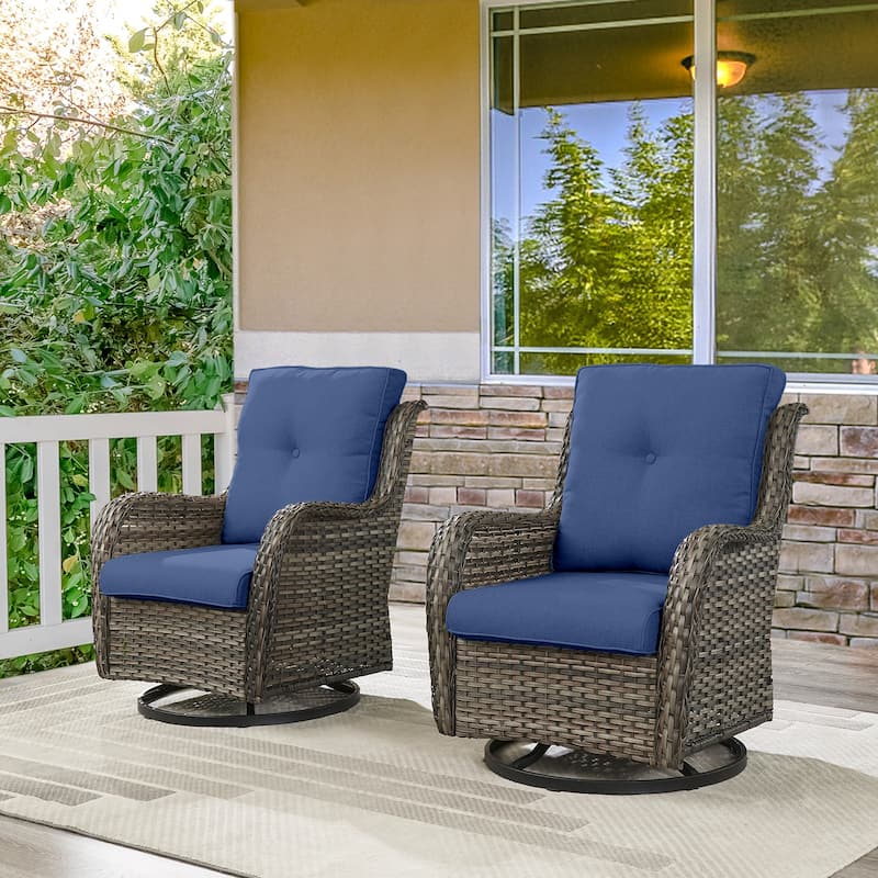 Pocassy PE Wicker Rocking Chair Swivel Chairs Glider Chair - Grey - Blue