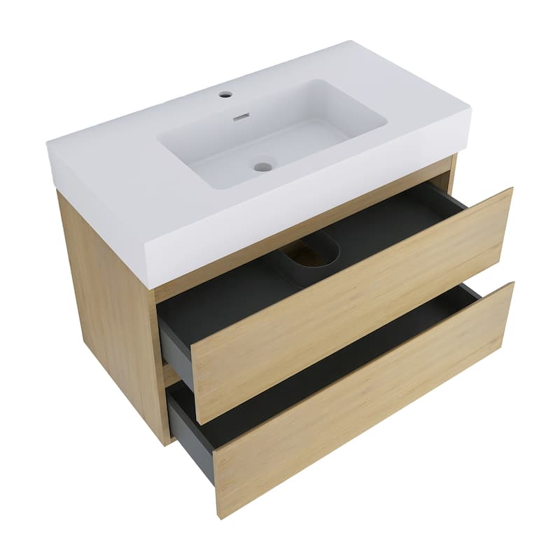 Floating Bathroom Vanity with Solid Surface Top