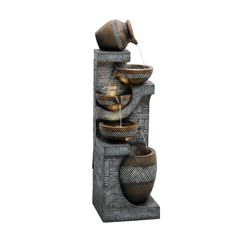 42.5'' Pot Water Fountain with Lights Resin Water Feature