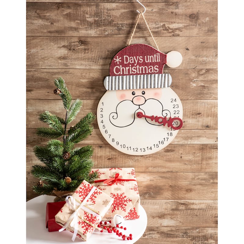 16.75" Red and White Santa Days Til Christmas Hanging Sign