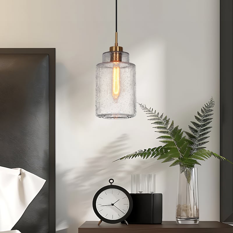 Modern Classic 1-Light Black Gold Large Grey High-Clarity Aqua-Patterned Glass Kitchen Island Pendant Light for Dining Room