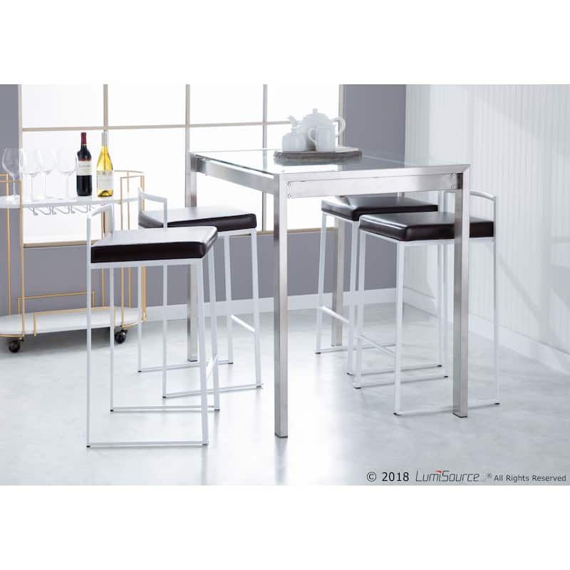 Lumisource Counter Stool in White with Grey Faux Leather - Set of 2 - 16"Lx17.5"Wx31"H