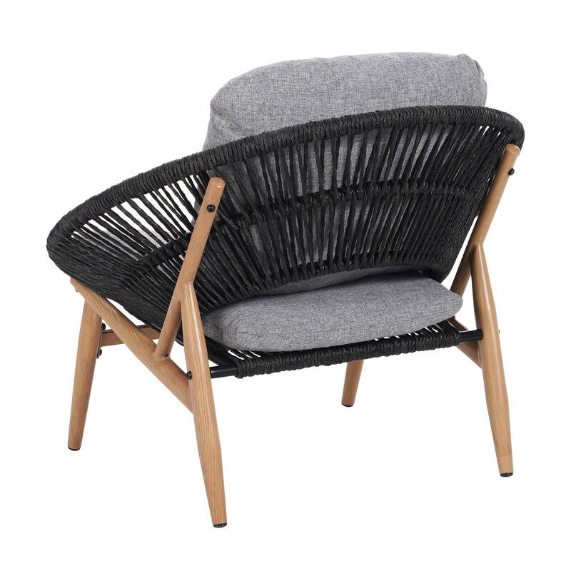 Roomfitters Cyril Outdoor Wicker Papasan Lounge Chair with Teak Finish Legs, Dark Grey and Grey