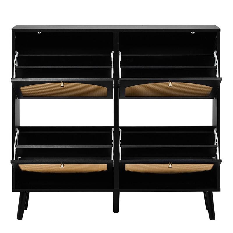 Rattan Shoe Cabinet with 2 / 4 Flip Drawers, Narrow Shoe Storage Cabinet,Organizer for Entryway, Bedroom, Living Room